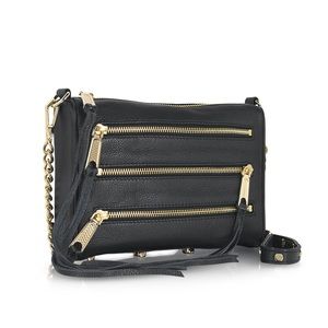 Rebecca Minkoff Black Leather 5 Zip Crossbody Bag